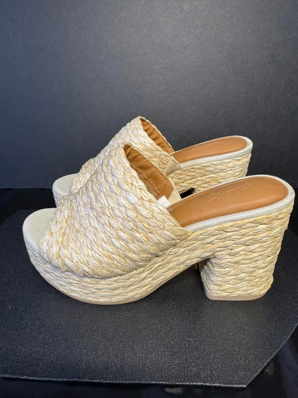 Raffia Platform Mule Heels Size 6 Woven Straw Slide Sandals
